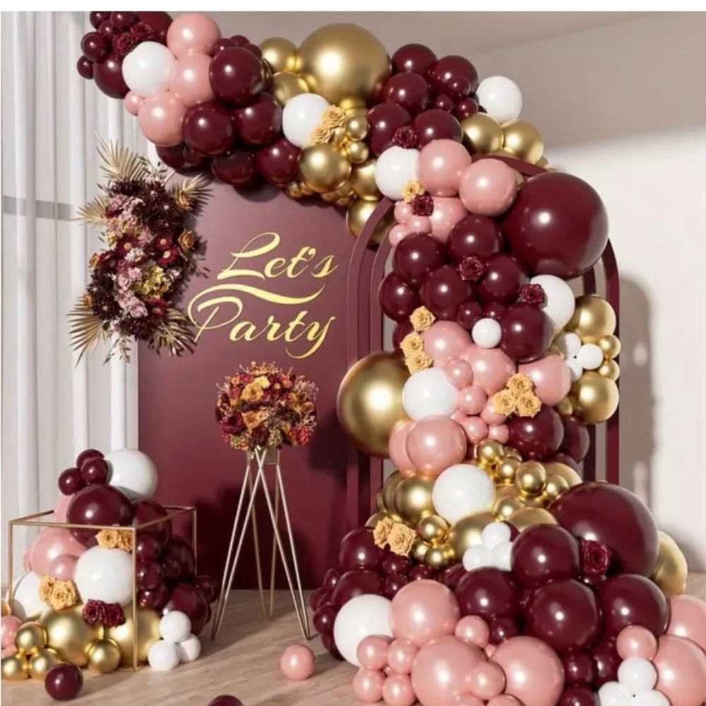 Elegant Burgundy and Gold Balloon Arch Kit